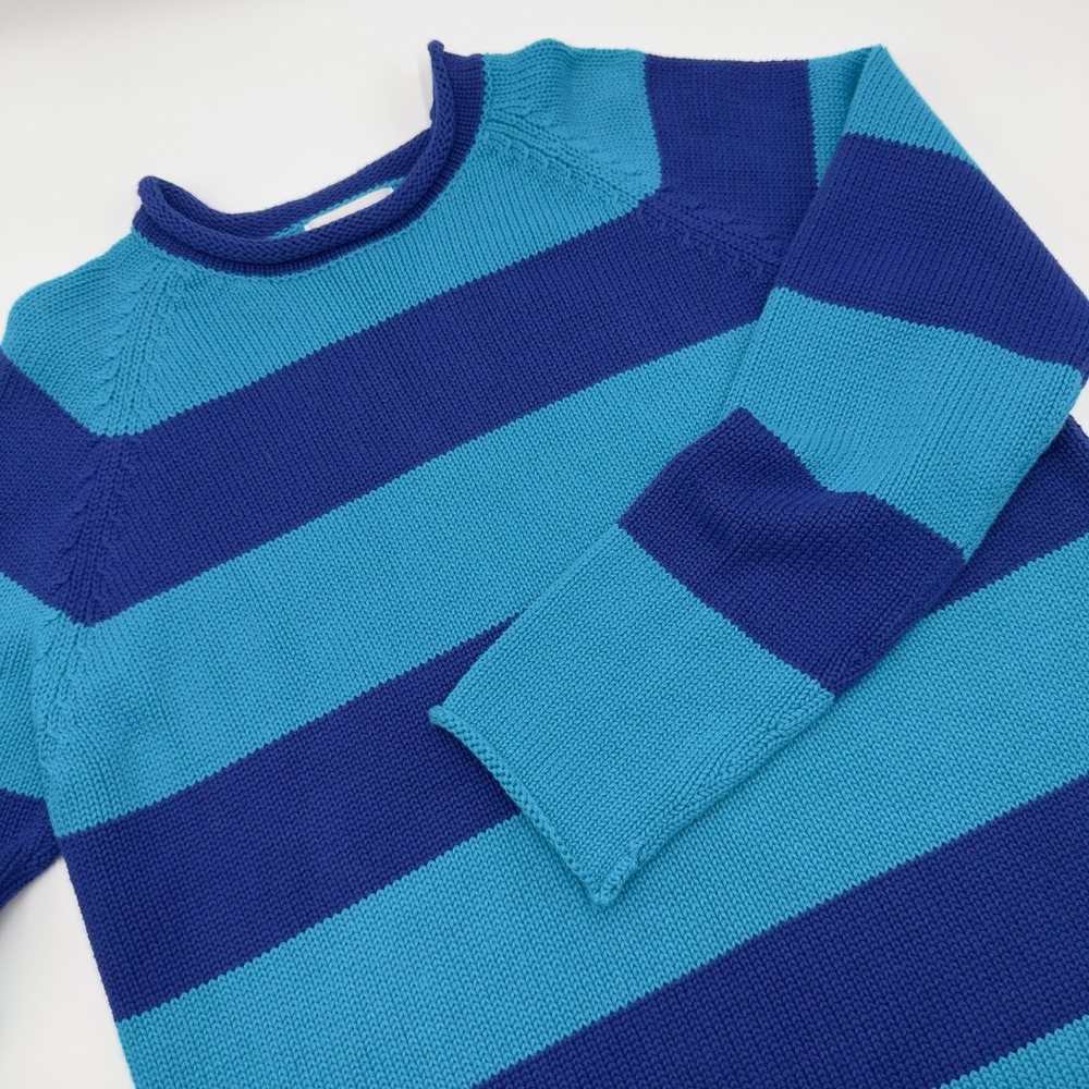 Jones New York Sweater Womens L Blue Striped Cotton Knit Crewneck Raglan Sport